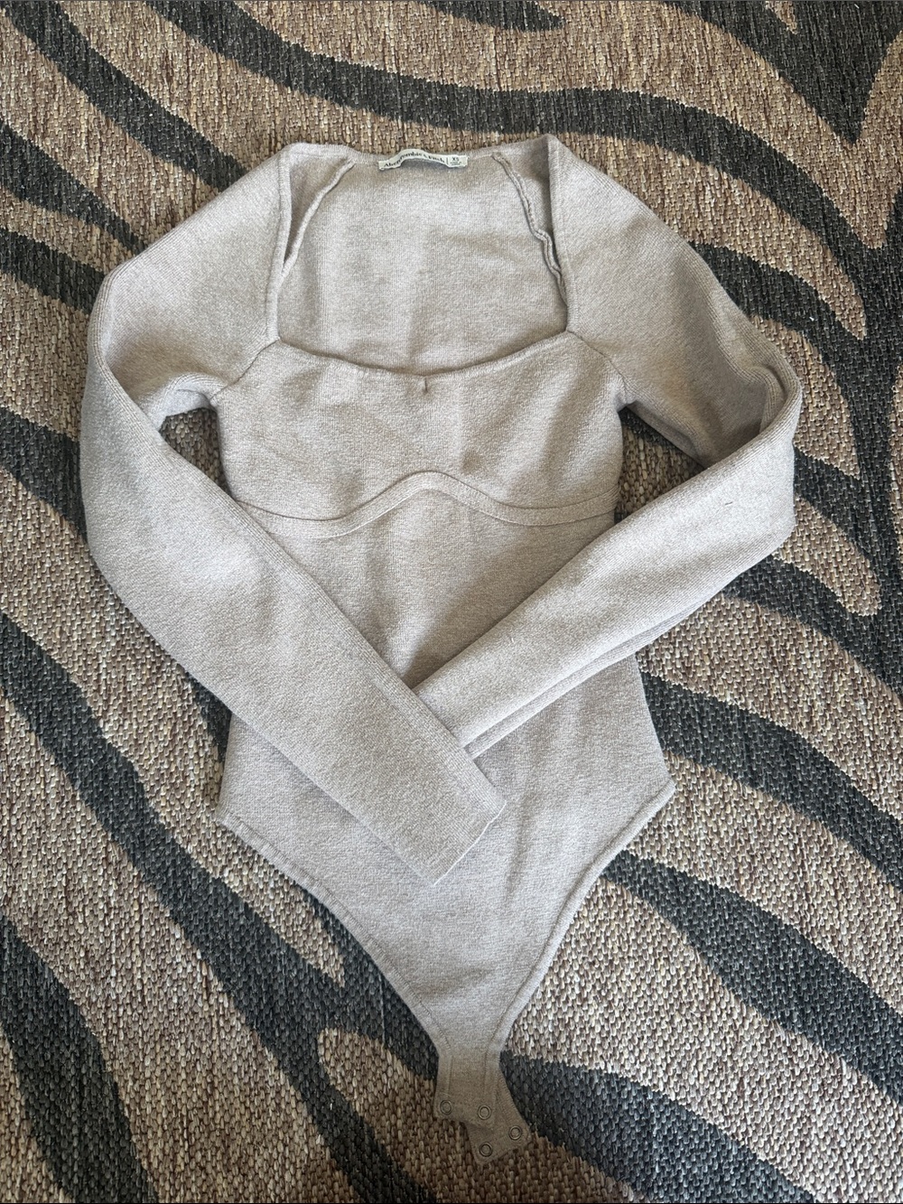 Abercrombie Neutral Beige Long Sleeve Bodysuit